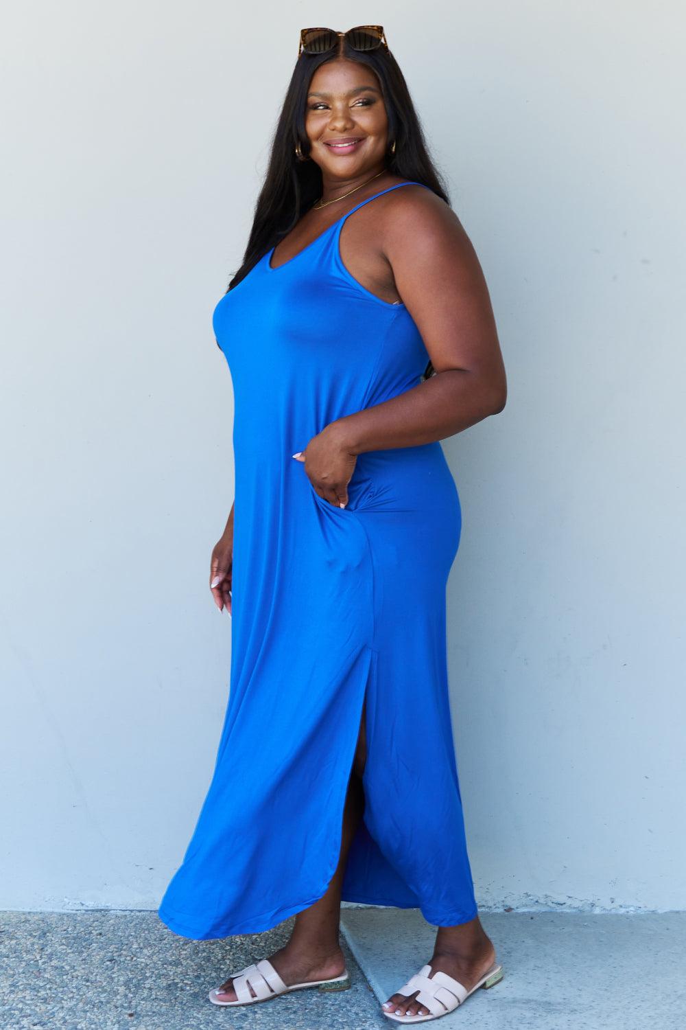 Ninexis Good Energy Full Size Cami Side Slit Maxi Dress in Royal Blue Carauana Store