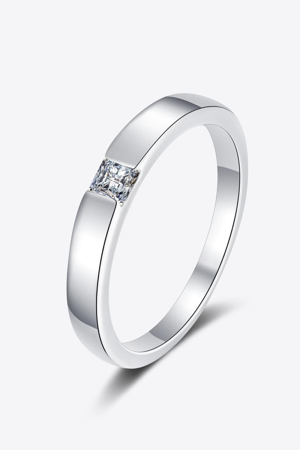Inlaid Moissanite Rhodium-Plated Ring Carauana Store