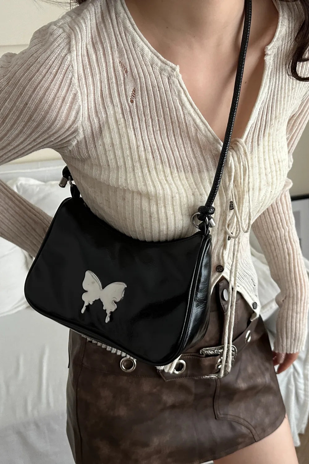 Butterfly PU Leather Knotted Strap Shoulder Bag Carauana Store