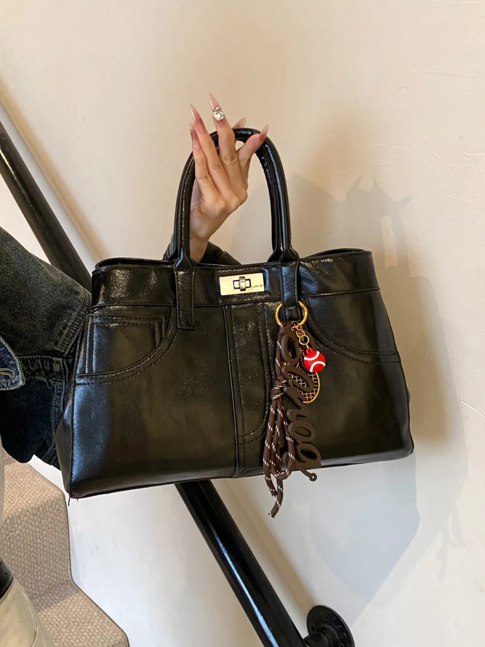 PU Leather Handbag with Pendant Carauana Store