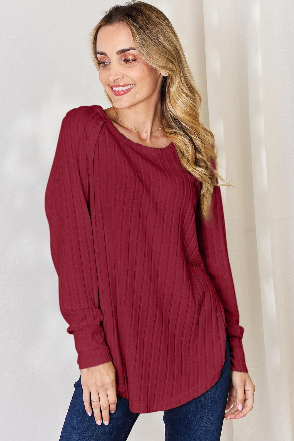 Basic Bae Full Size Ribbed Round Neck Slit T-Shirt Carauana Store