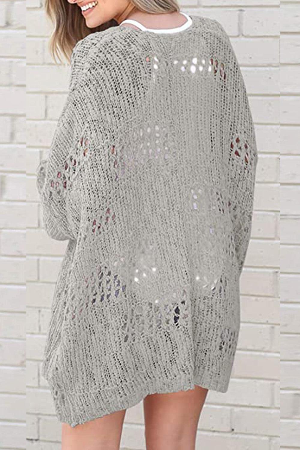 Openwork Open Front Long Sleeve Cardigan Carauana Store