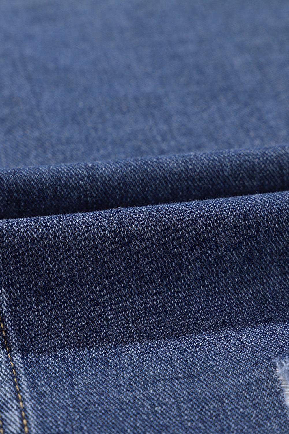 Plus Size Distressed Button Up Raw Hem Denim Jacket Carauana Store