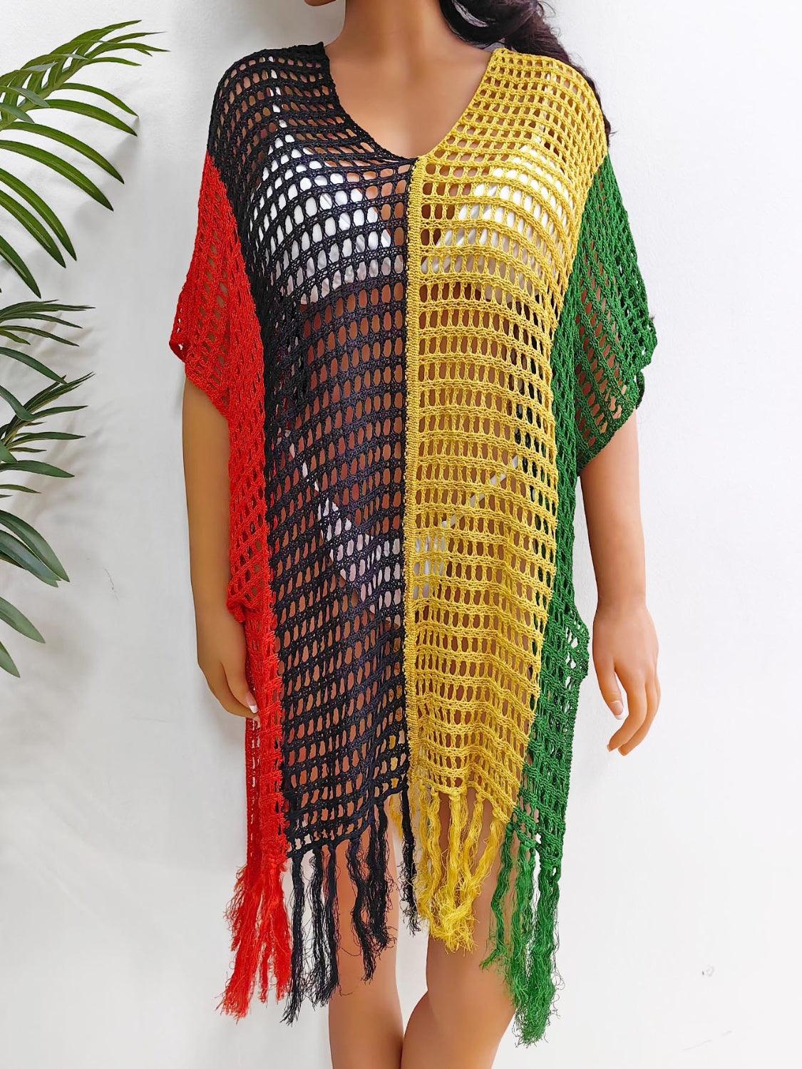 Fringe Color Block Scoop Neck Cover Up Carauana Store