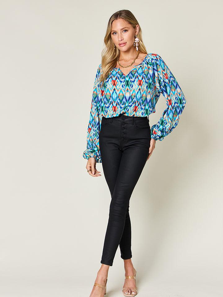 Double Take Full Size Printed Balloon Sleeve Blouse Carauana Store