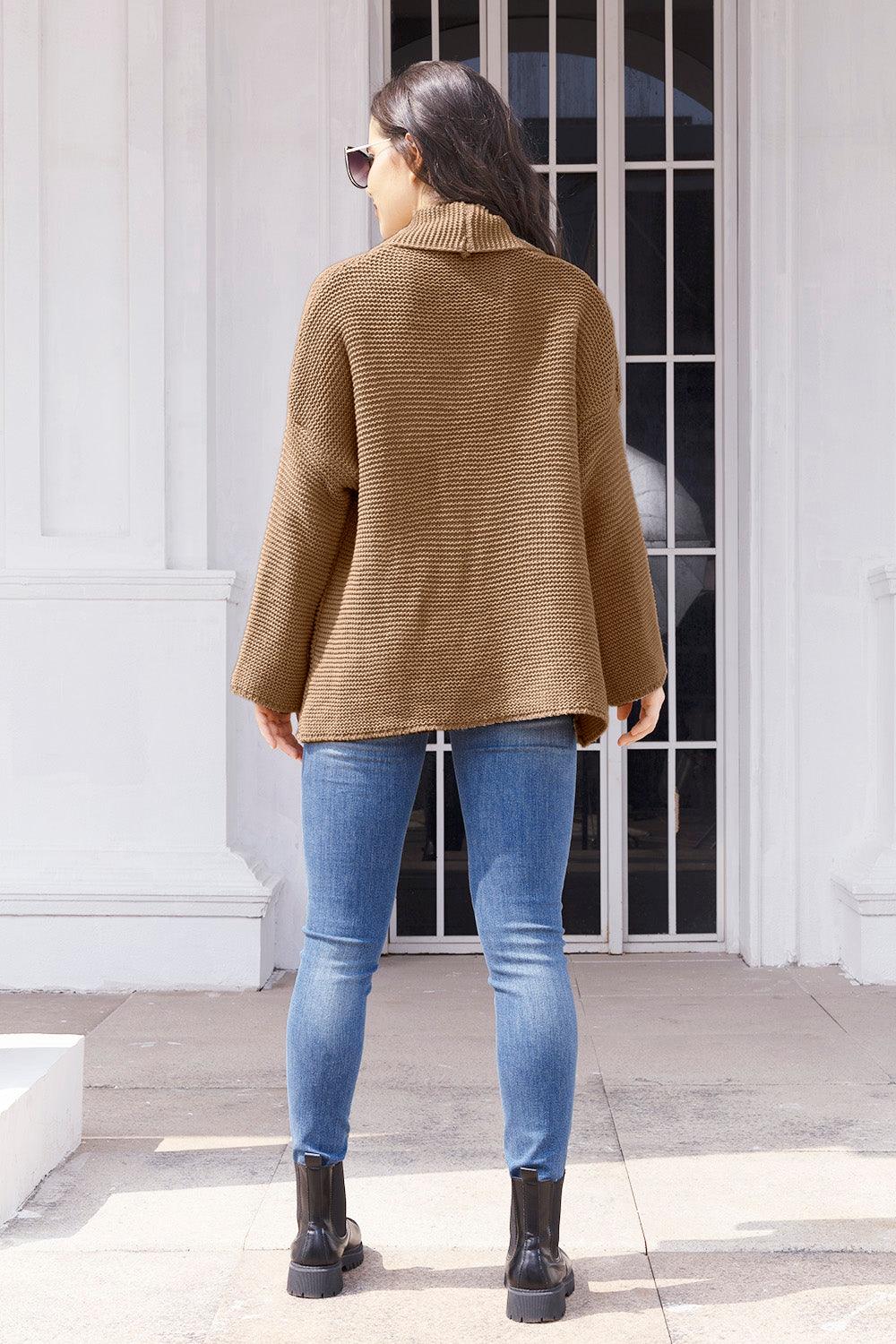Tied Open Front Long Sleeve Cardigan Carauana Store