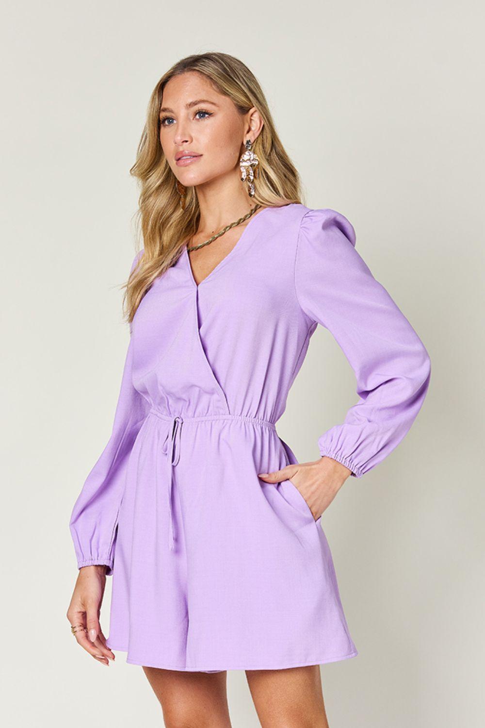 Double Take Full Size Drawstring Long Sleeve Romper Carauana Store