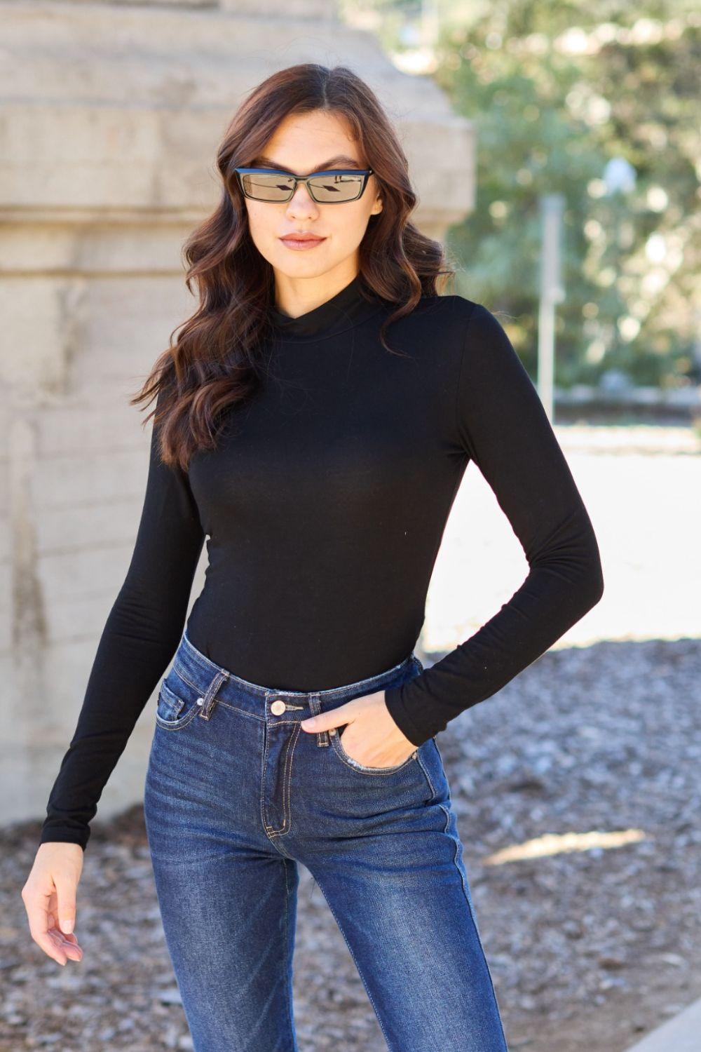 Basic Bae Full Size Mock Neck Long Sleeve Bodysuit Carauana Store