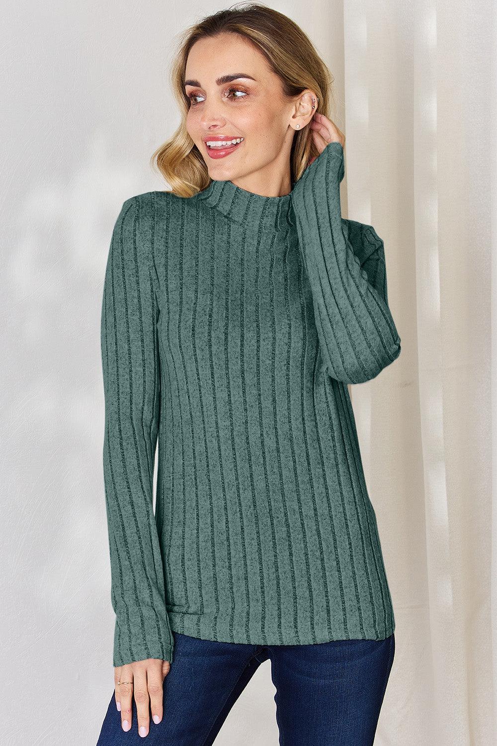 Basic Bae Full Size Ribbed Mock Neck Long Sleeve T-Shirt Carauana Store