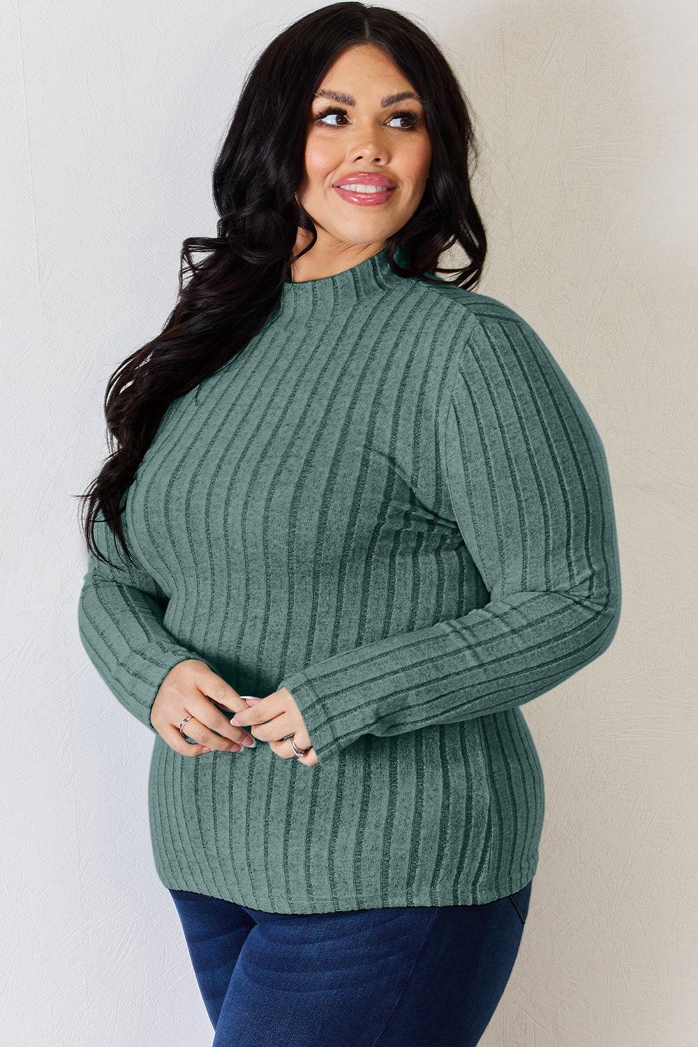 Basic Bae Full Size Ribbed Mock Neck Long Sleeve T-Shirt Carauana Store