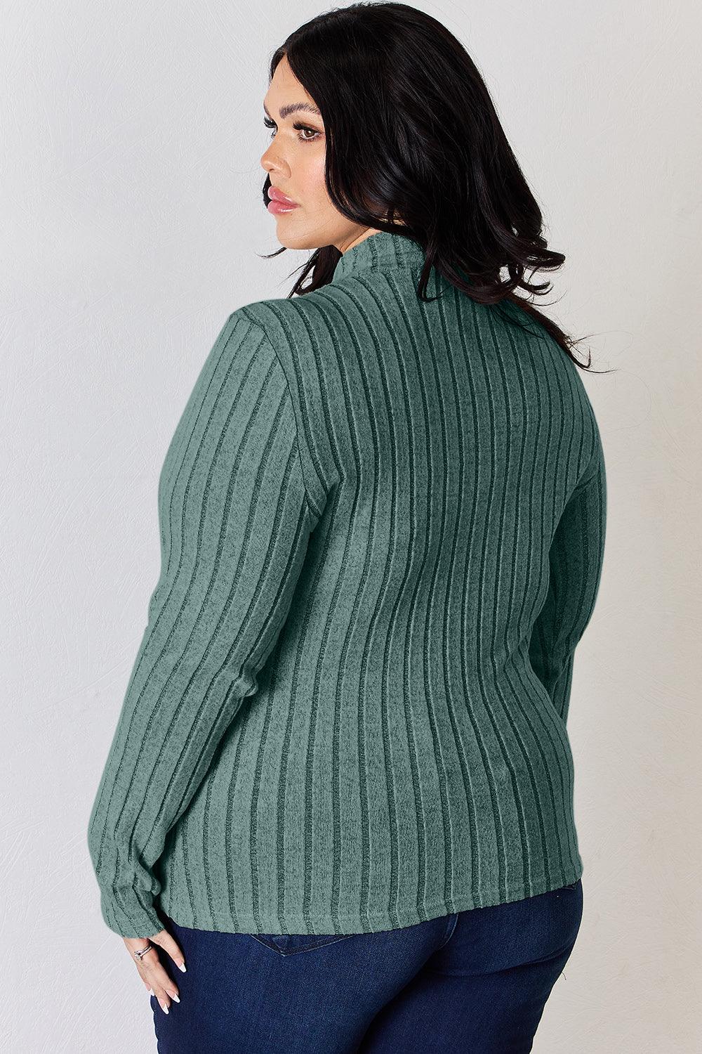Basic Bae Full Size Ribbed Mock Neck Long Sleeve T-Shirt Carauana Store