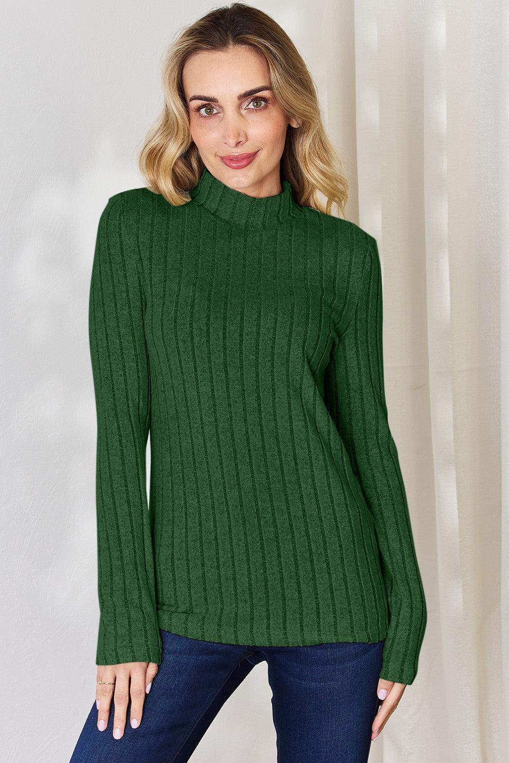 Basic Bae Full Size Ribbed Mock Neck Long Sleeve T-Shirt Carauana Store