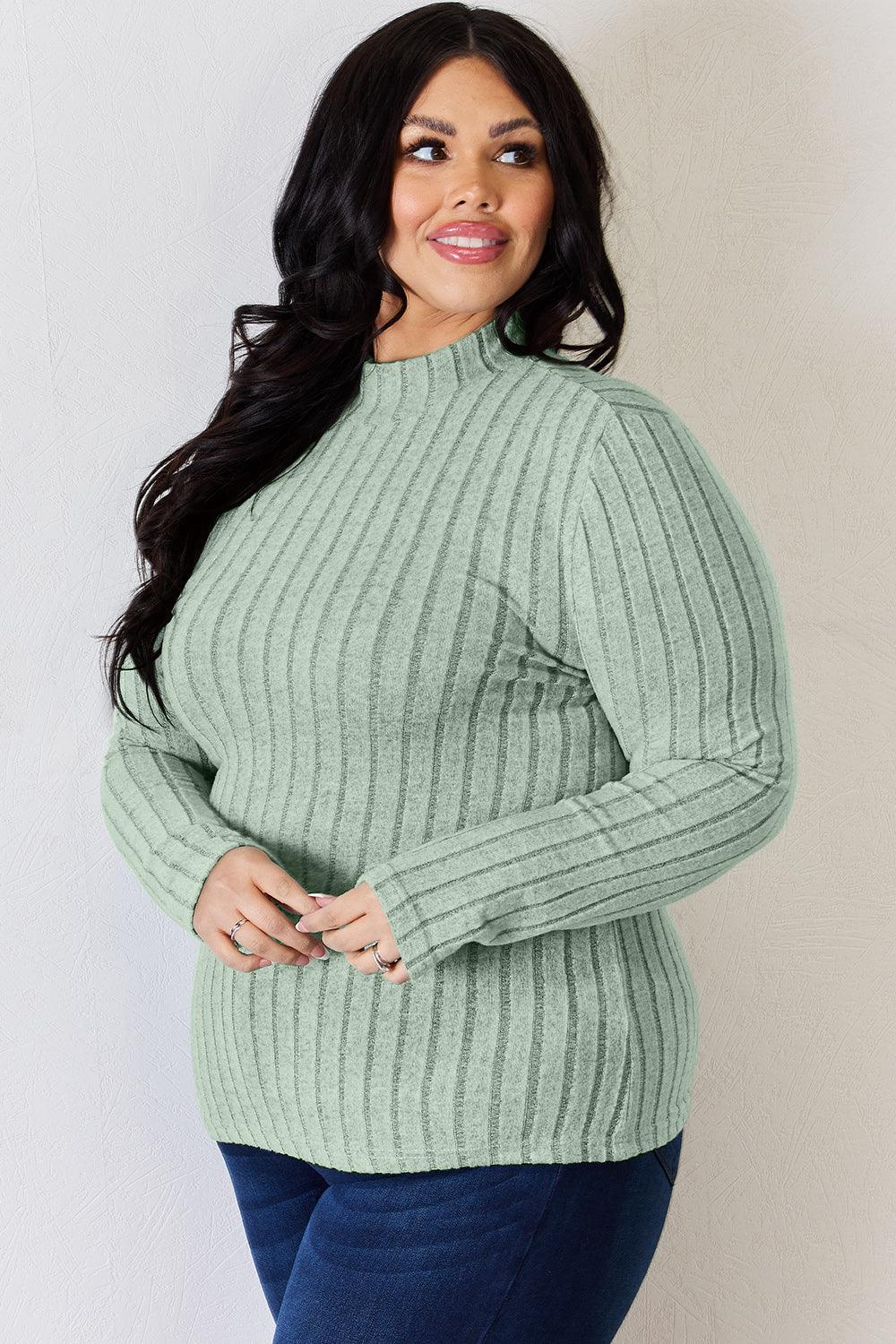 Basic Bae Full Size Ribbed Mock Neck Long Sleeve T-Shirt Carauana Store