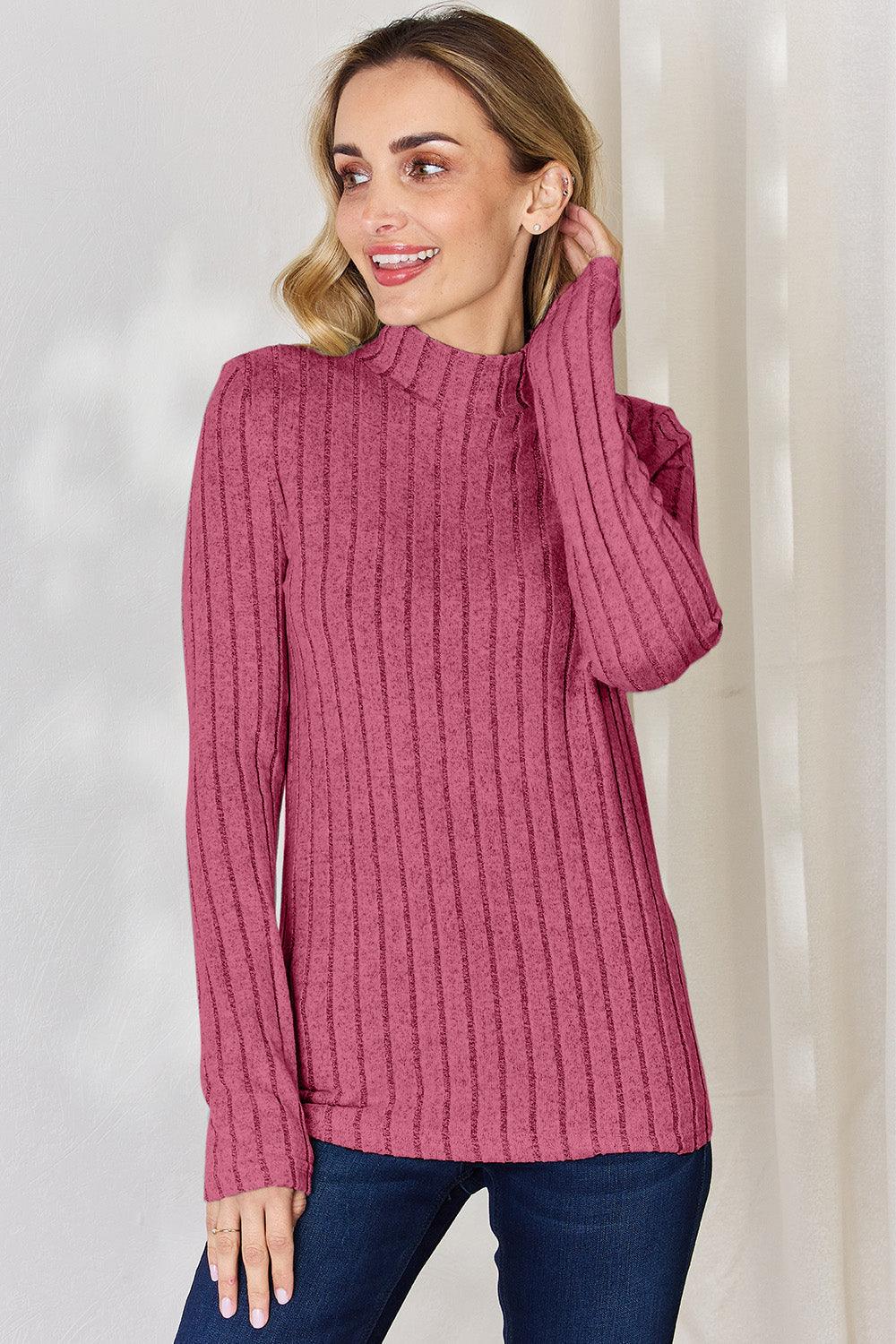Basic Bae Full Size Ribbed Mock Neck Long Sleeve T-Shirt Carauana Store