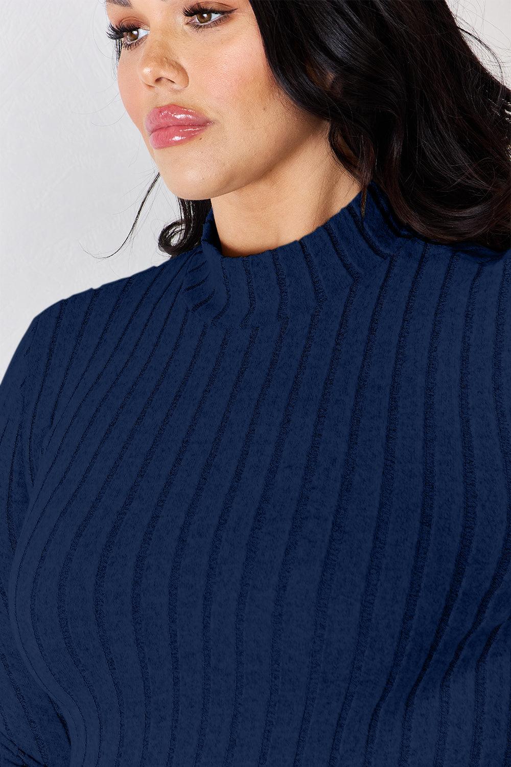 Basic Bae Full Size Ribbed Mock Neck Long Sleeve T-Shirt Carauana Store