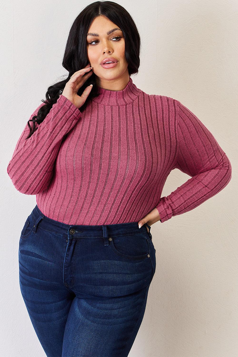 Basic Bae Full Size Ribbed Mock Neck Long Sleeve T-Shirt Carauana Store