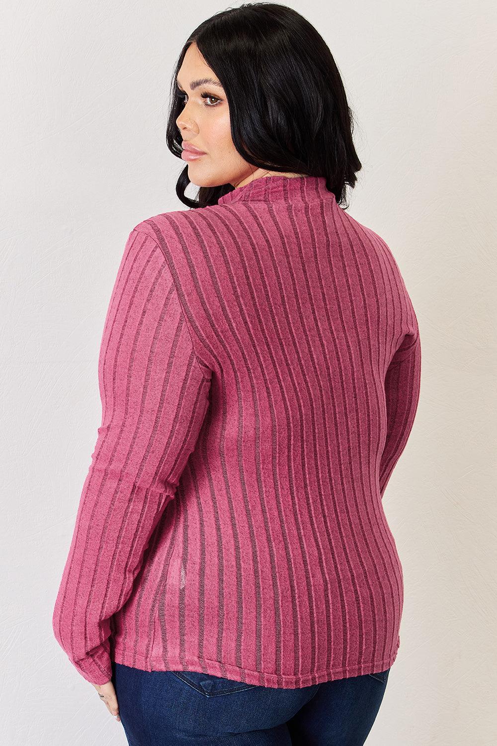 Basic Bae Full Size Ribbed Mock Neck Long Sleeve T-Shirt Carauana Store