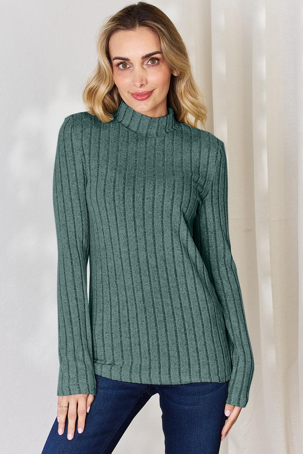 Basic Bae Full Size Ribbed Mock Neck Long Sleeve T-Shirt Carauana Store