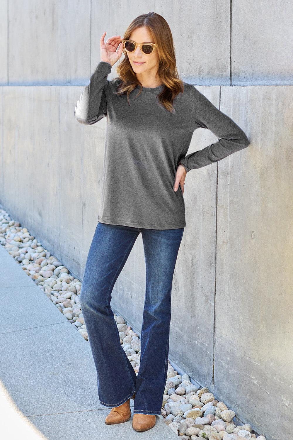 Basic Bae Full Size Round Neck Long Sleeve Top Carauana Store