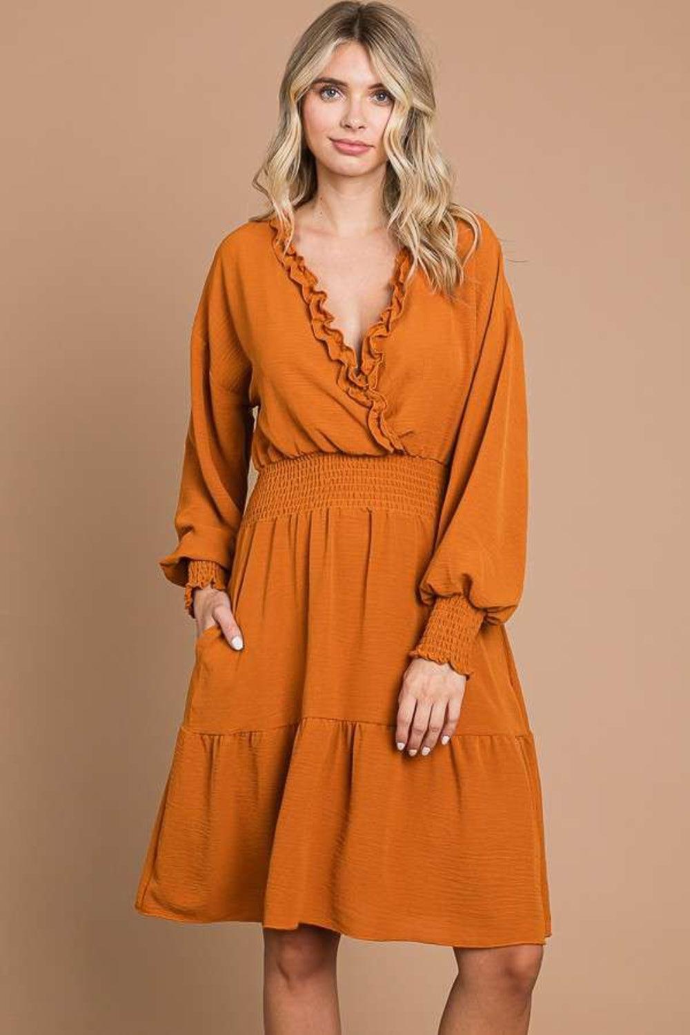 Culture Code Full Size Frill Smocked Lantern Sleeve Mini Dress Carauana Store