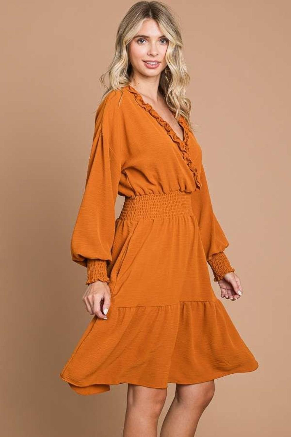 Culture Code Full Size Frill Smocked Lantern Sleeve Mini Dress Carauana Store