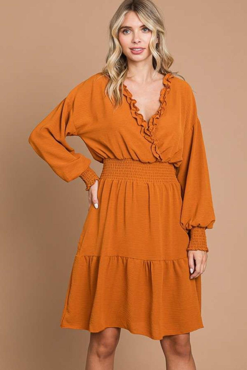 Culture Code Full Size Frill Smocked Lantern Sleeve Mini Dress Carauana Store