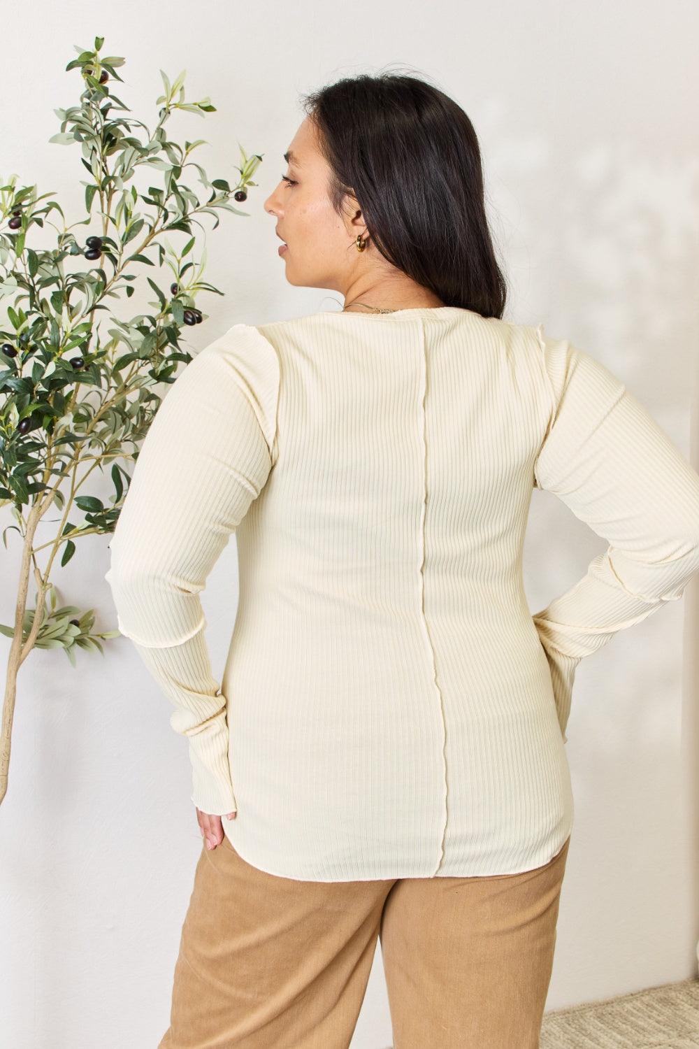 Culture Code Full Size Ribbed Round Neck Long Sleeve Top Carauana Store