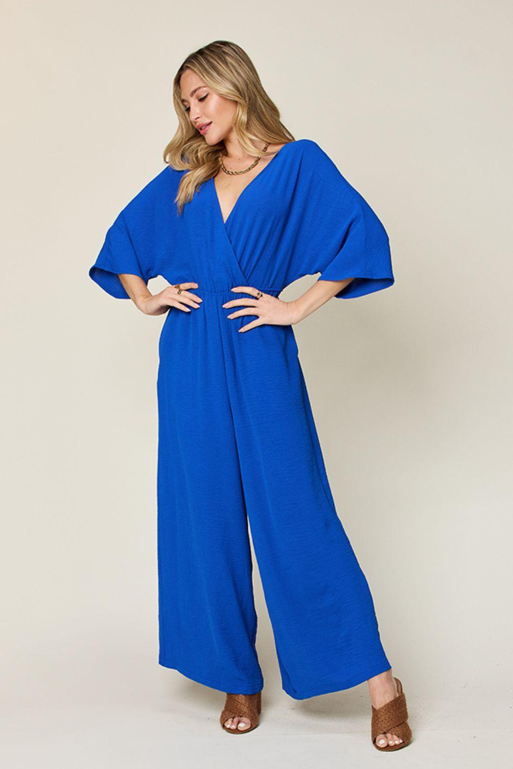 Double Take Full Size Half Sleeve Wide Leg Jumpsuit Carauana Store