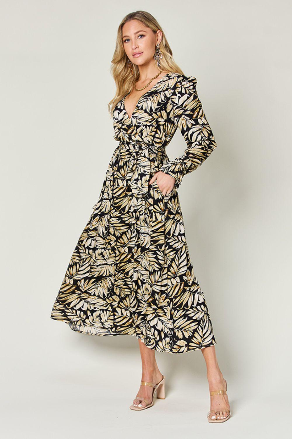 Double Take Full Size Tie Back Flounce Sleeve Dress Carauana Store