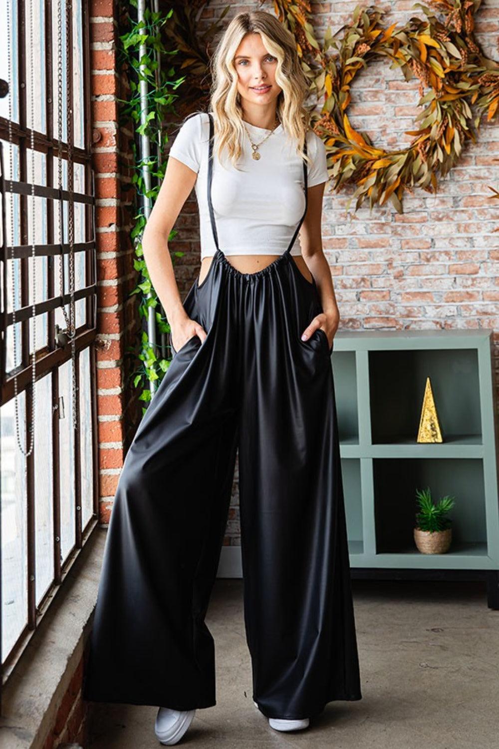 First Love Drawstring Back Spaghetti Strap Wide Leg Overall Carauana Store