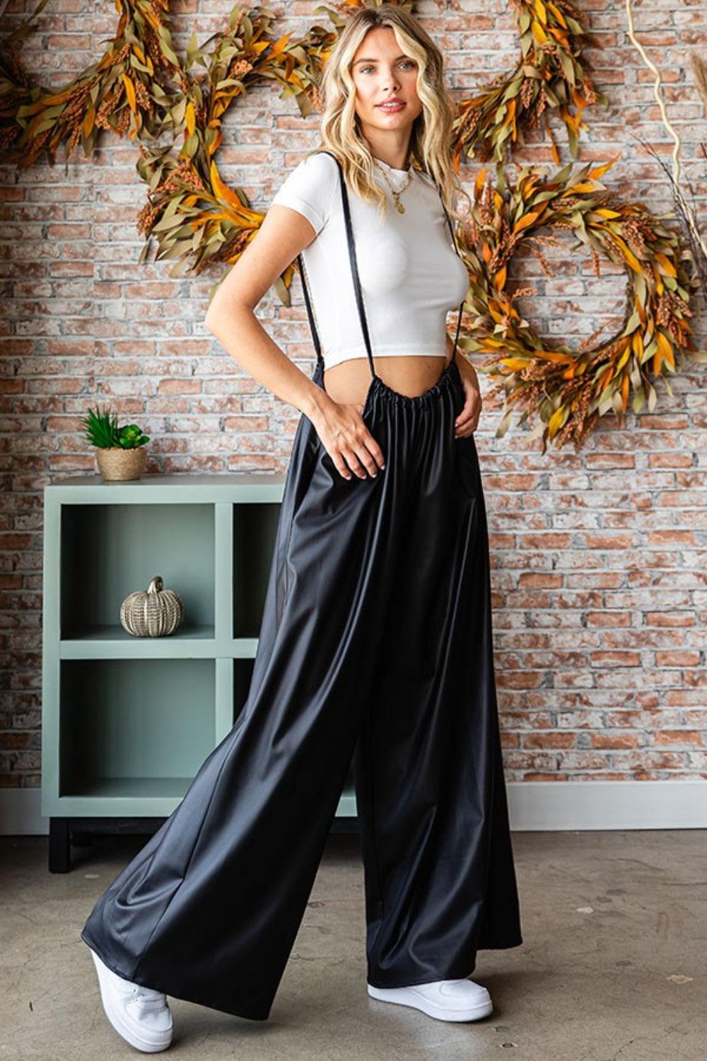 First Love Drawstring Back Spaghetti Strap Wide Leg Overall Carauana Store