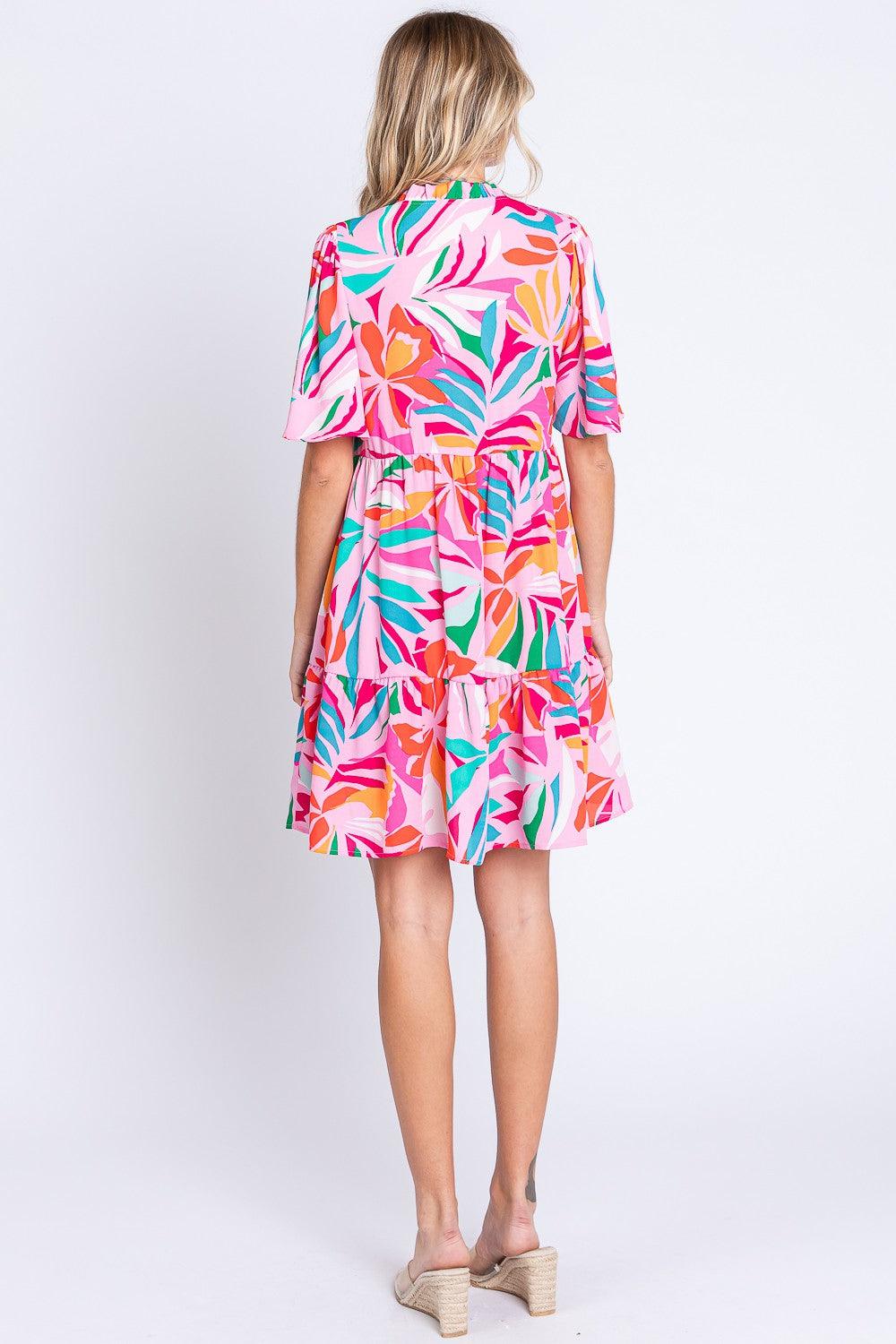 GeeGee Printed Short Sleeve Ruffle Hem Dress Carauana Store