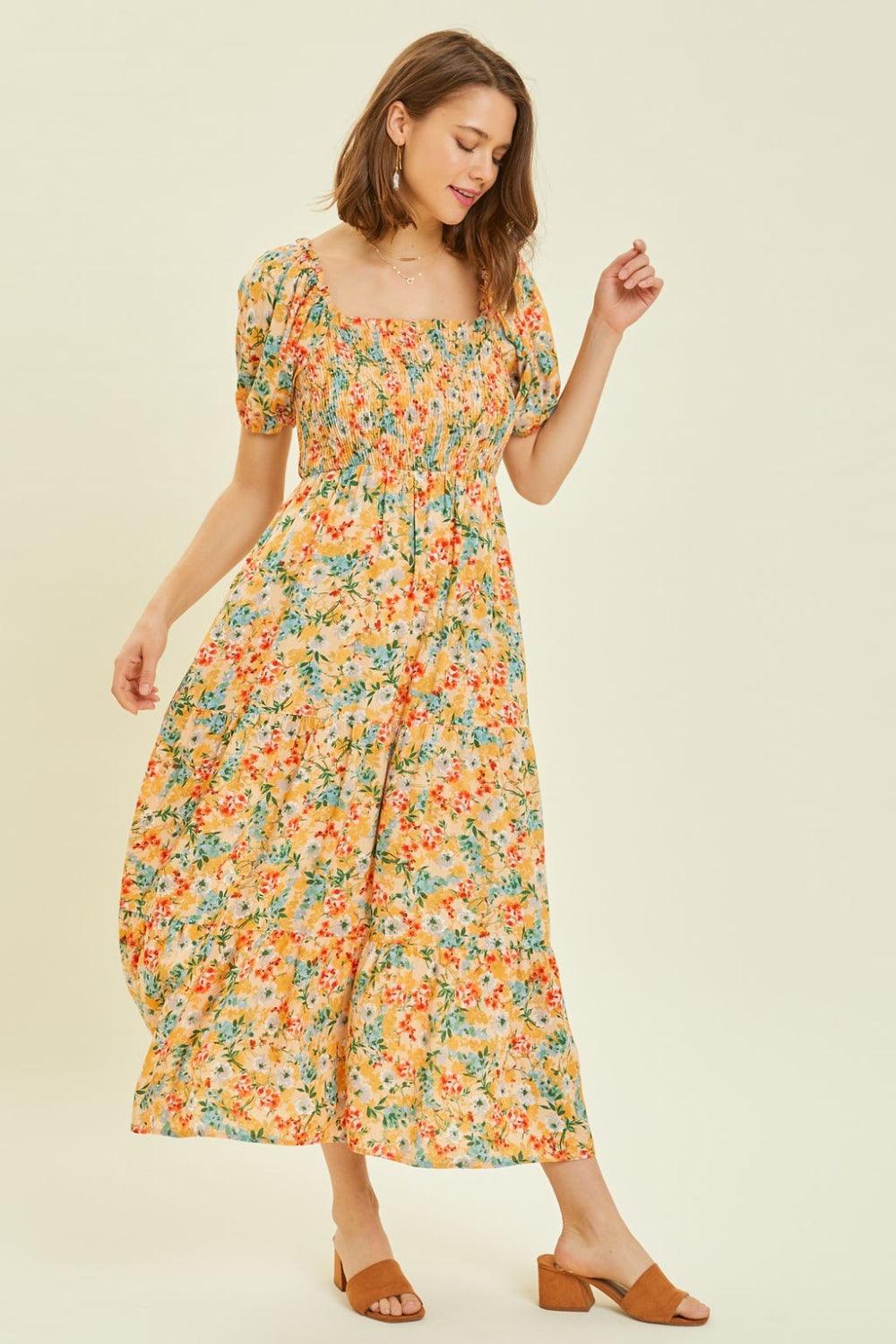 HEYSON Full Size Floral Smocked Tiered Midi Dress Carauana Store
