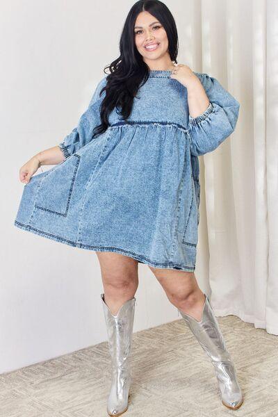 HEYSON Full Size Oversized Denim Babydoll Dress Carauana Store