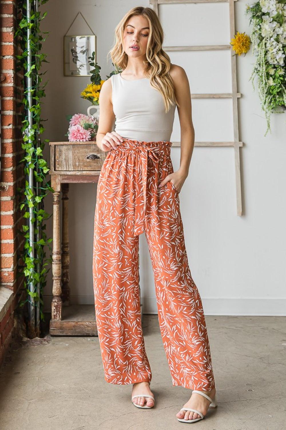 Heimish Full Size Printed Tied Straight Casual Pants Carauana Store