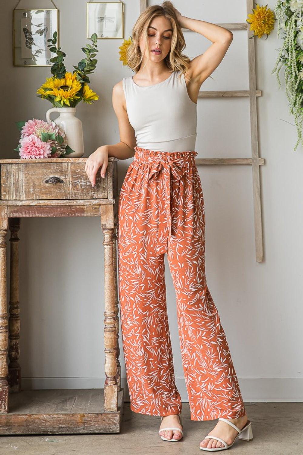 Heimish Full Size Printed Tied Straight Casual Pants Carauana Store