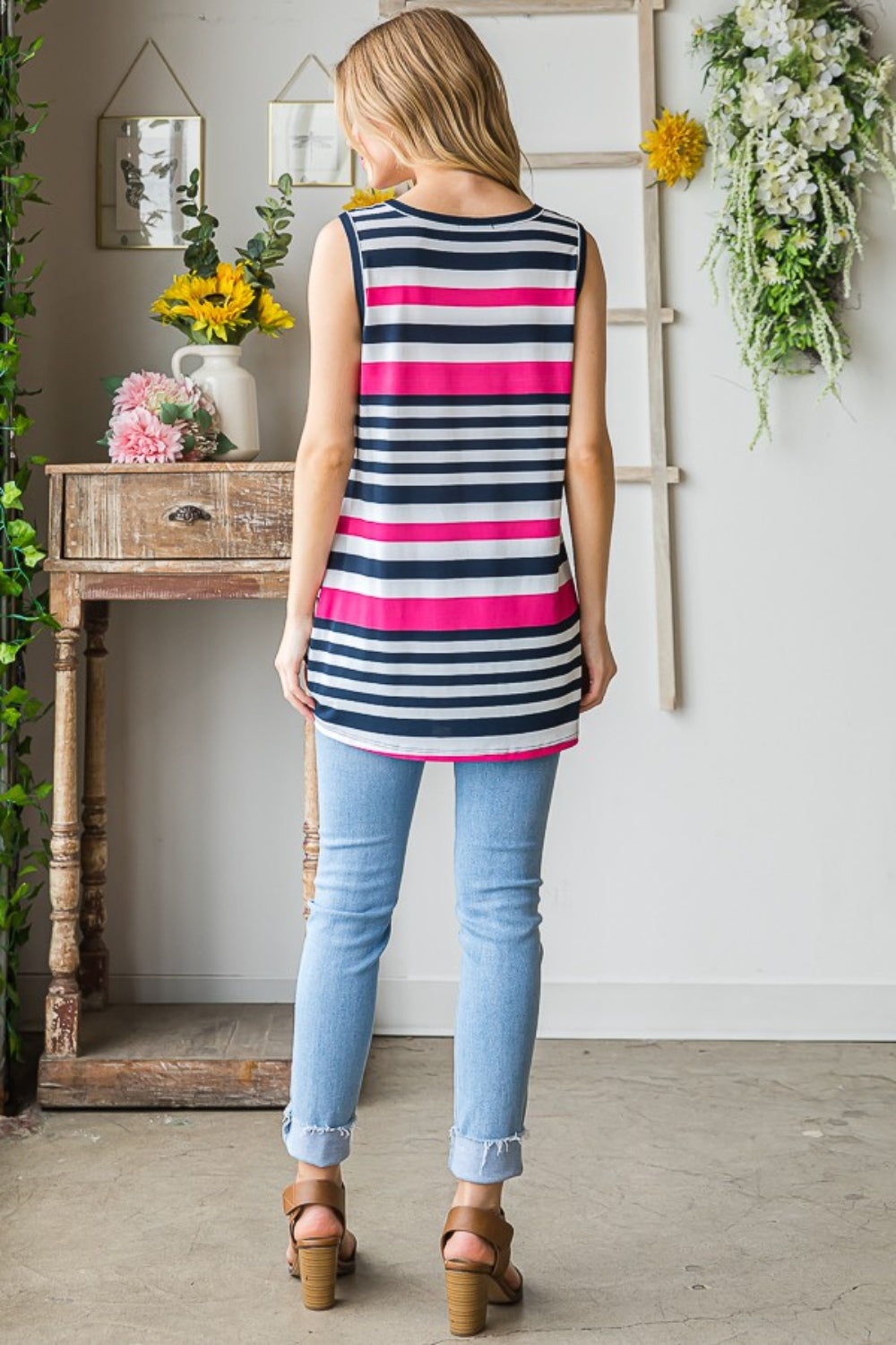 Heimish Full Size Striped Twist Knot Round Neck Tank Carauana Store