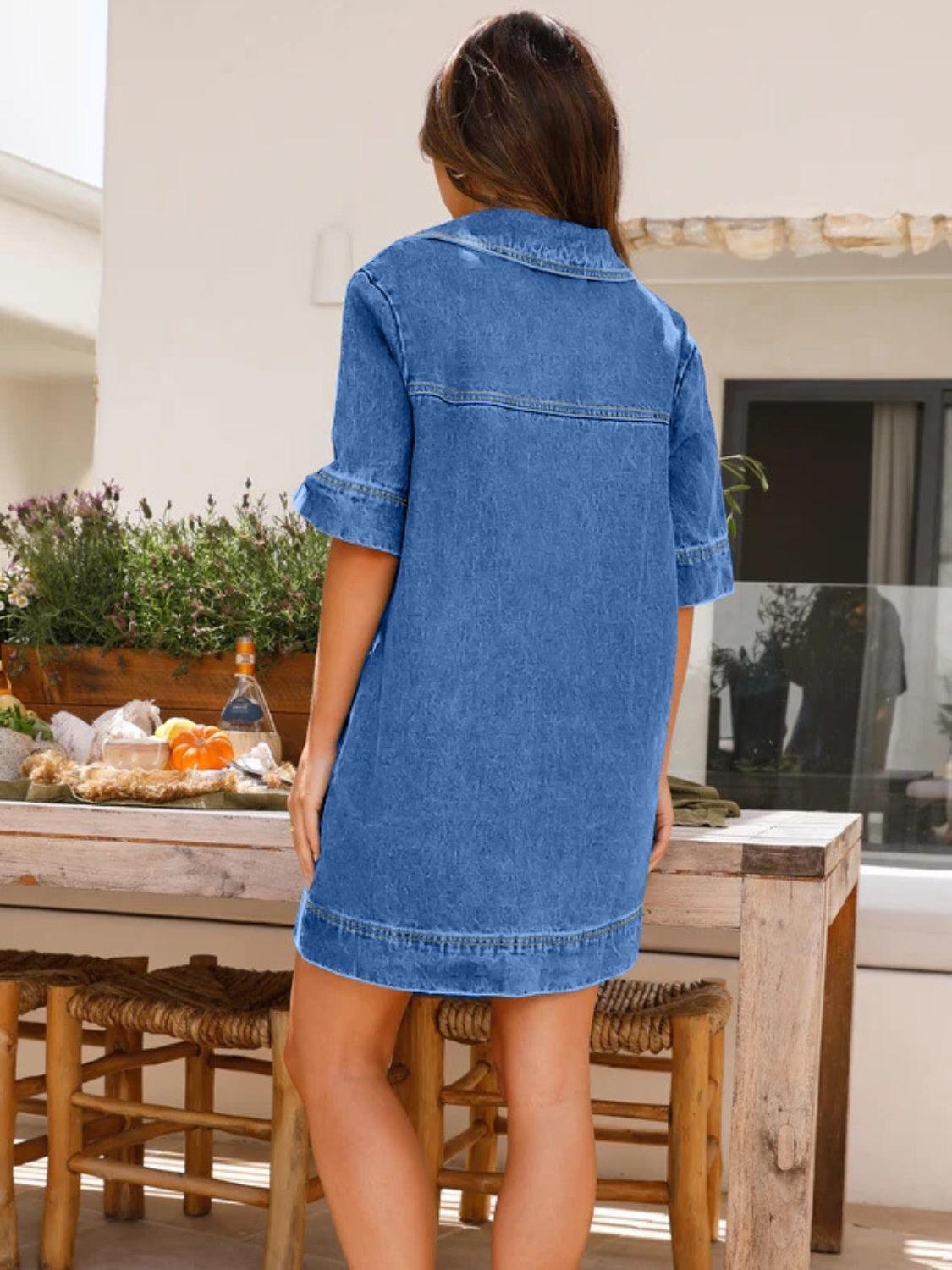 Johnny Collar Half Sleeve Denim Dress Carauana Store