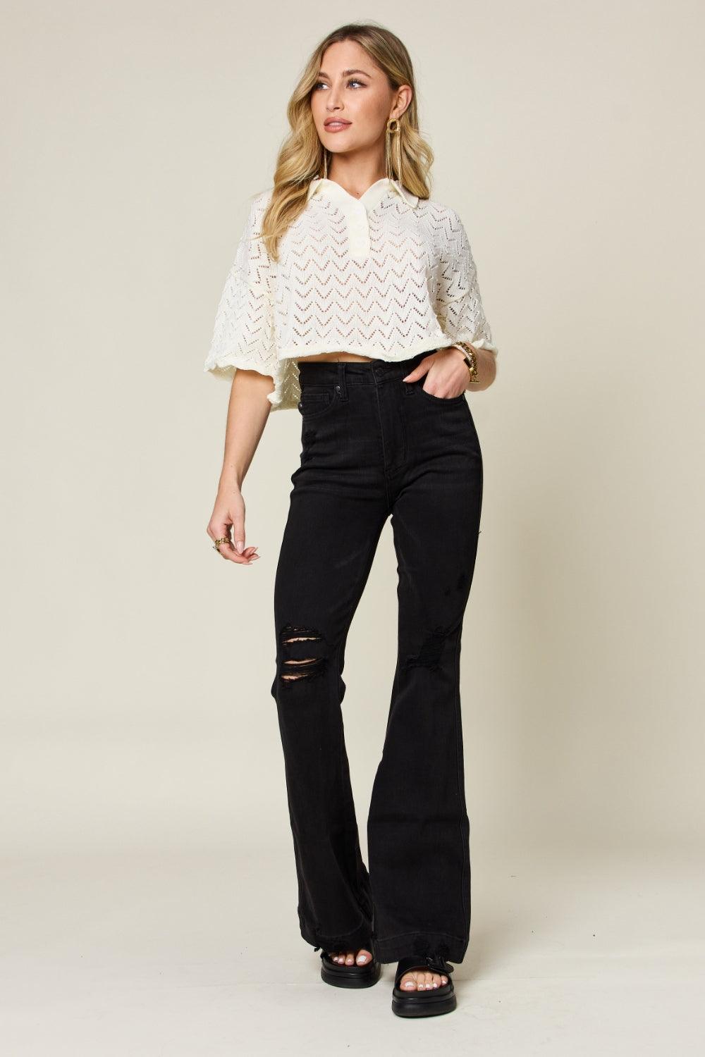 Judy Blue Full Size High Waist Distressed Flare Jeans Carauana Store
