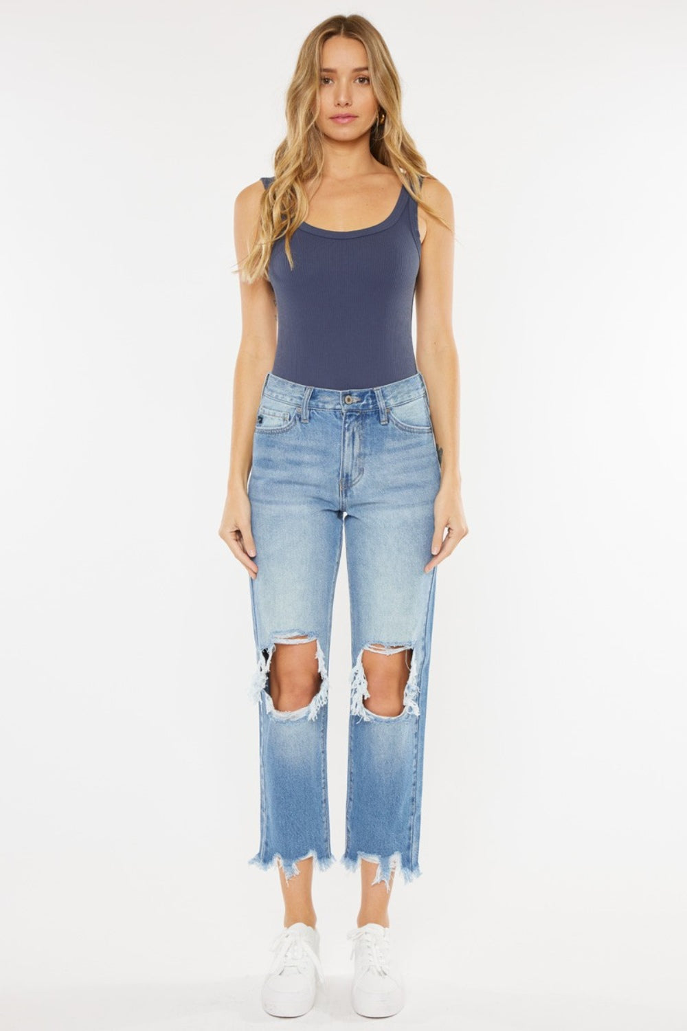 Kancan High Waist Chewed Up Straight Mom Jeans Carauana Store