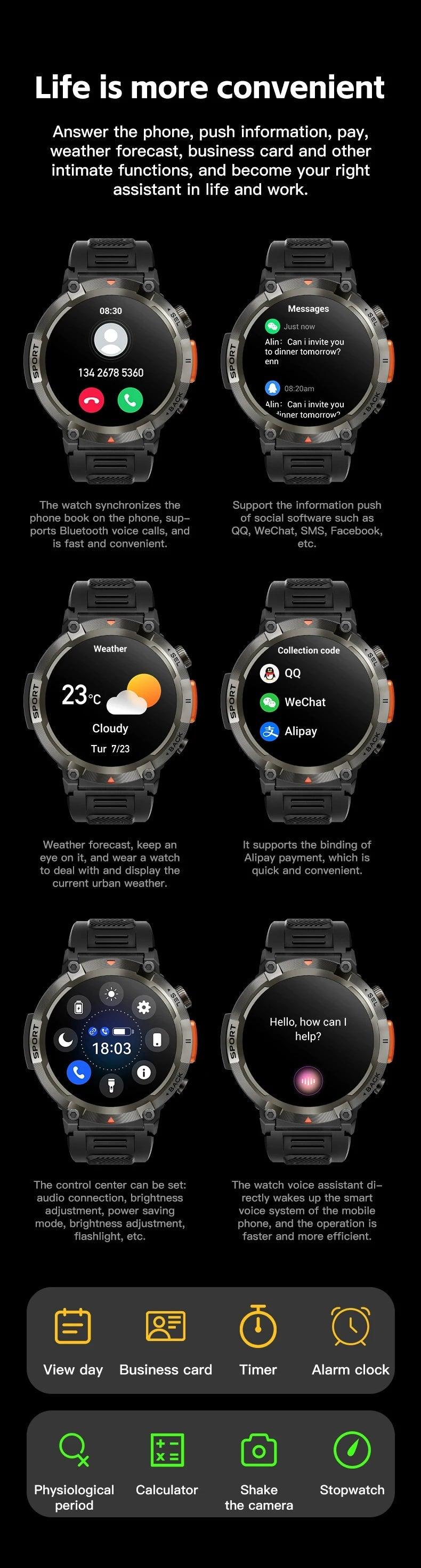 LEMFO Smartwatch With Flash Light 500Lumin S100 Men Women|Your Ultimate Fitness Companion Carauana Store