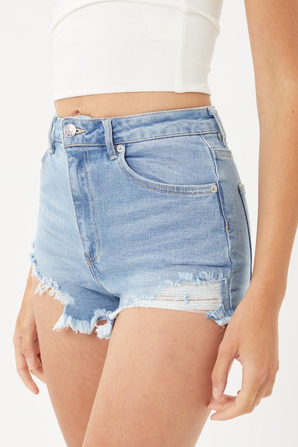 LOVE TREE Raw Hem Cat's Whisker Denim Shorts Carauana Store