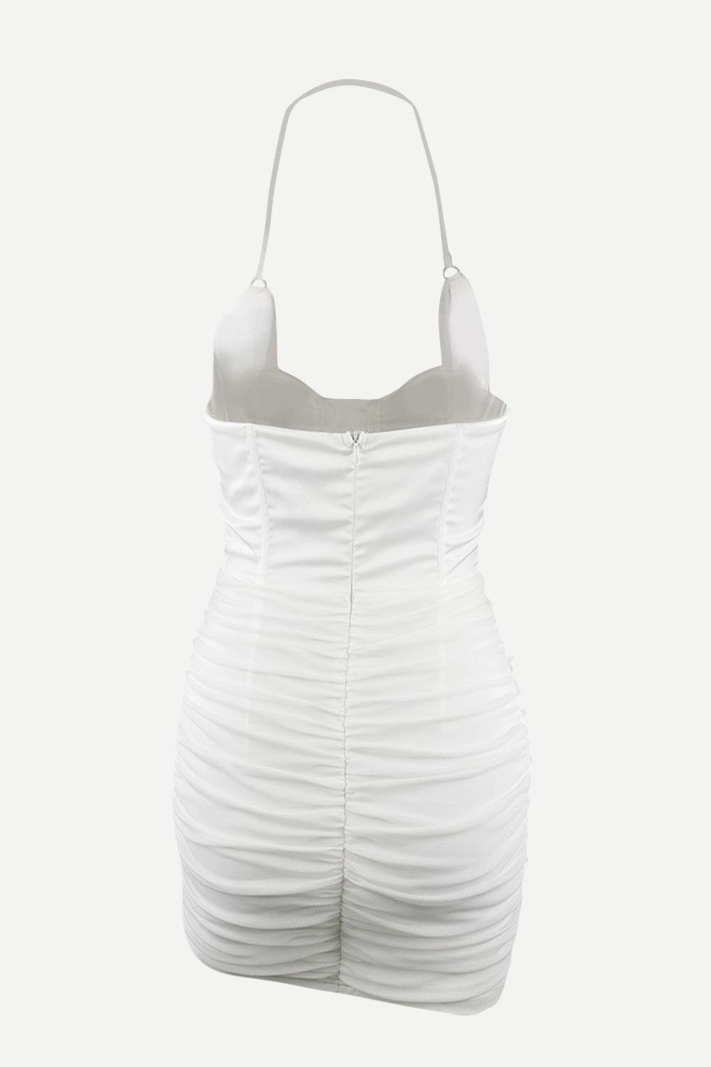 Lace-Up Ruched Halter Neck Sleeveless Wrap Dress Carauana Store