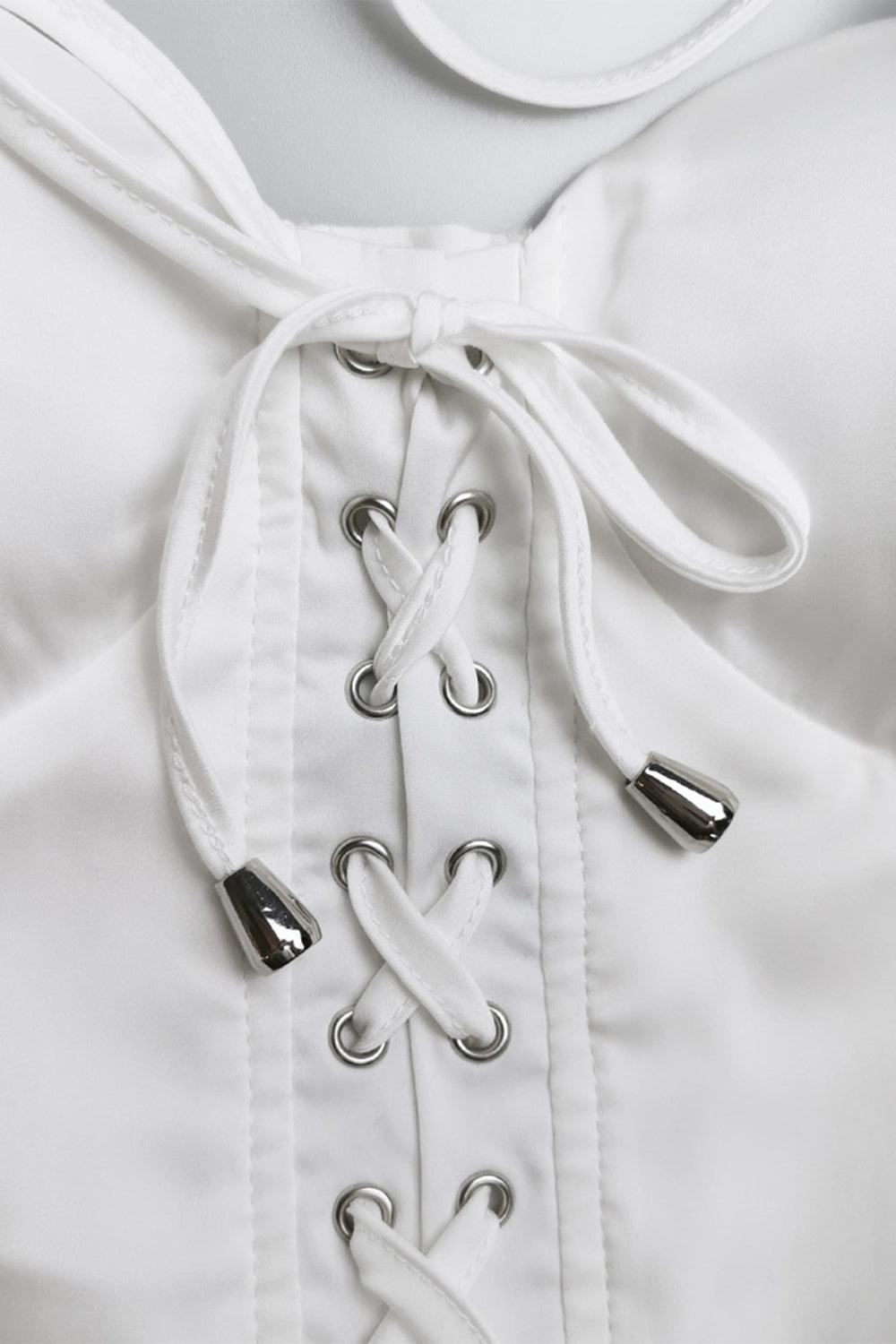 Lace-Up Ruched Halter Neck Sleeveless Wrap Dress Carauana Store
