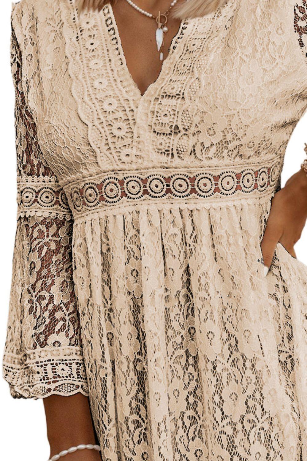 Lace V-Neck Three-Quarter Sleeve Dress Carauana Store