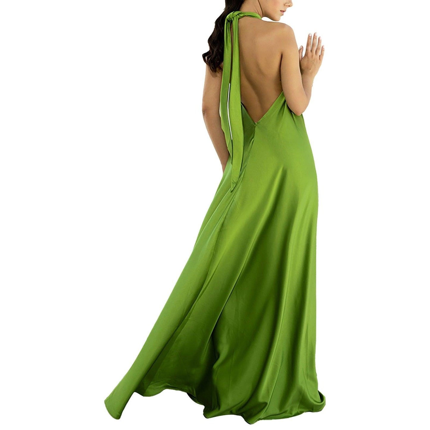 Long Formal Satin Dress Halter Neck Sleeveless Carauana Store