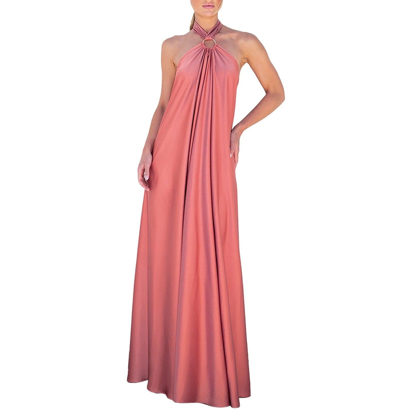 Long Formal Satin Dress Halter Neck Sleeveless Carauana Store