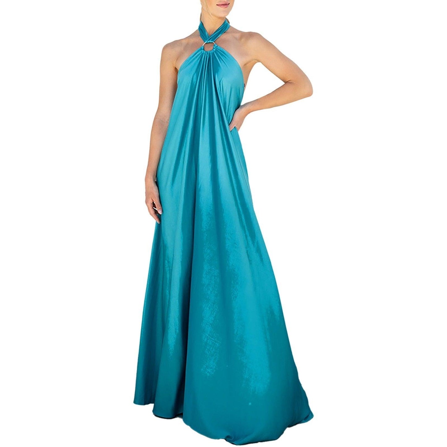 Long Formal Satin Dress Halter Neck Sleeveless Carauana Store