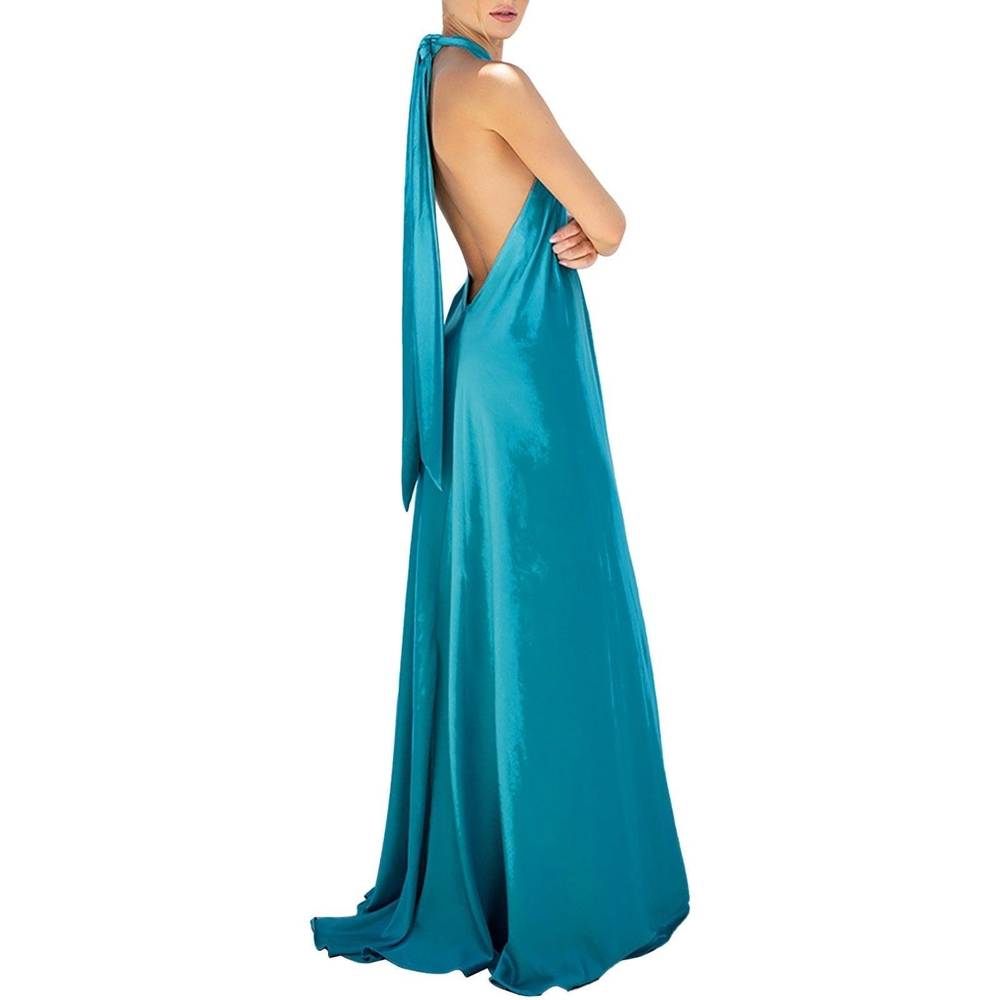 Long Formal Satin Dress Halter Neck Sleeveless Carauana Store