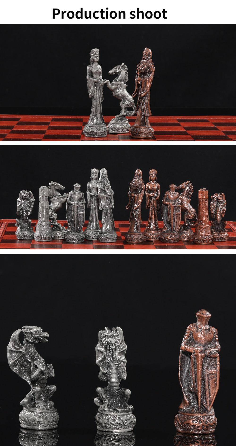 Luxury Chess Metal Theme Leather Board Carauana Store